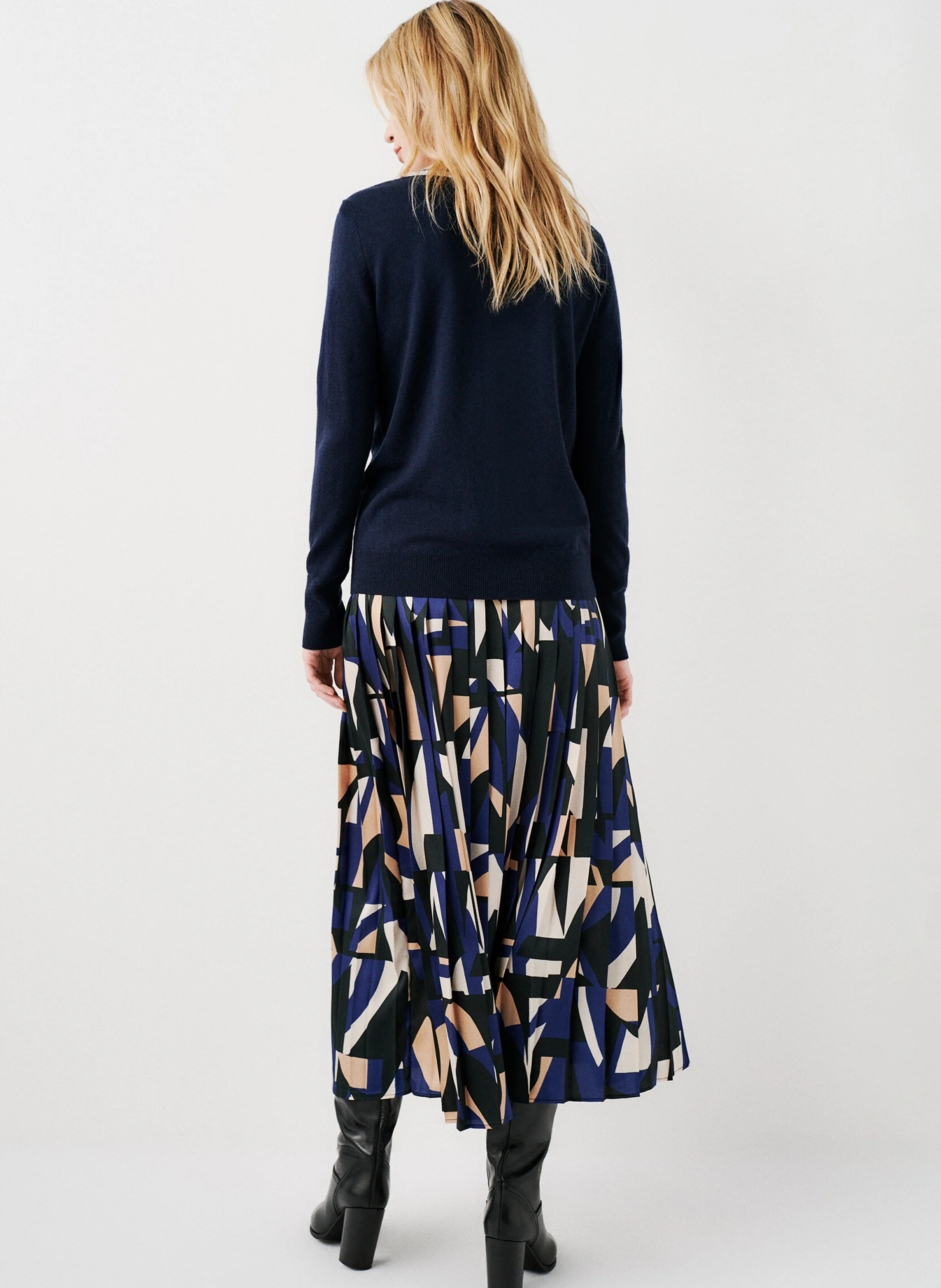 MANUELA - Pull droit col V en laine mélangée | Bleu