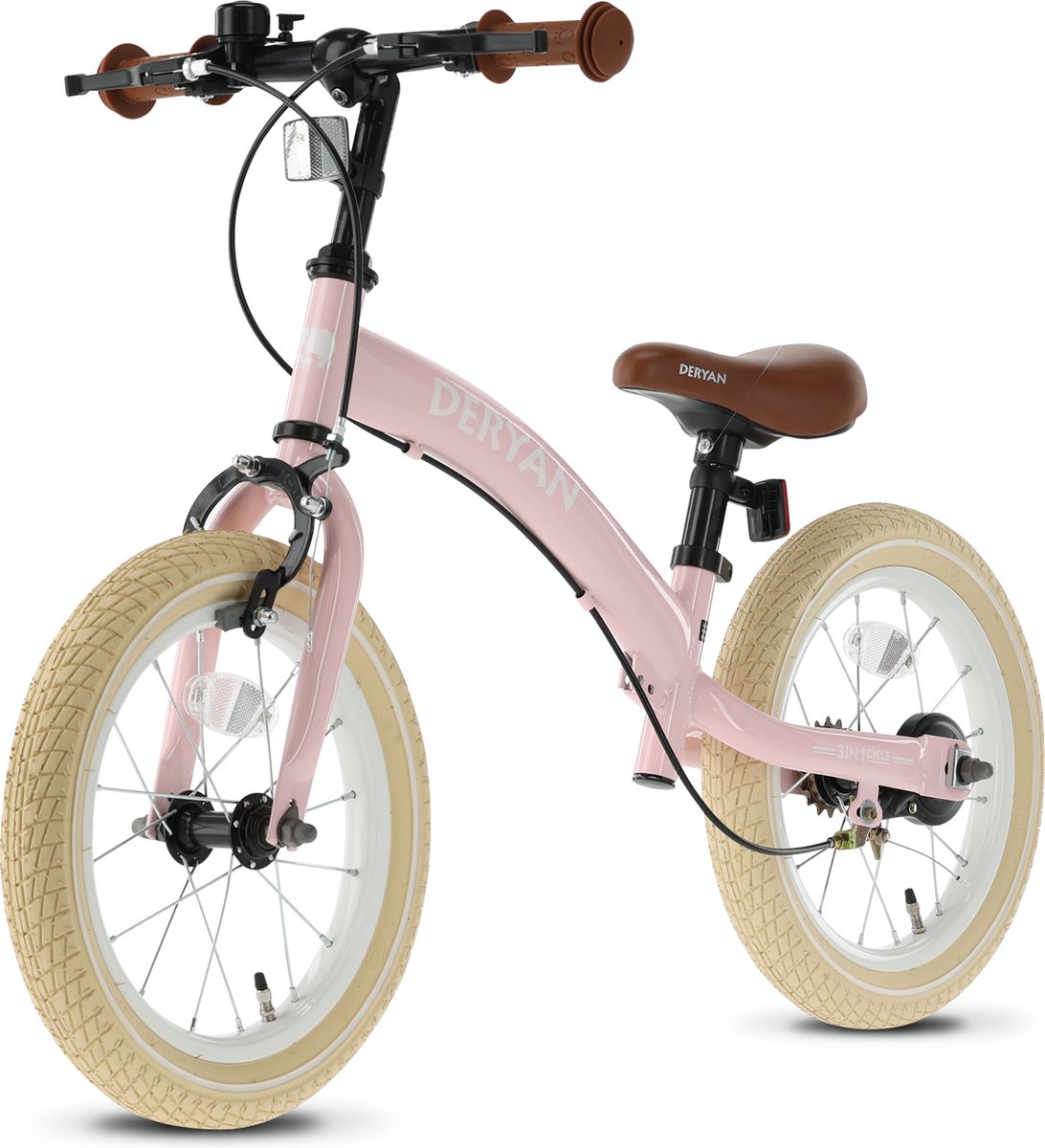 Deryan 14 inch Luxe 3-in-1 kinderfiets - Pink