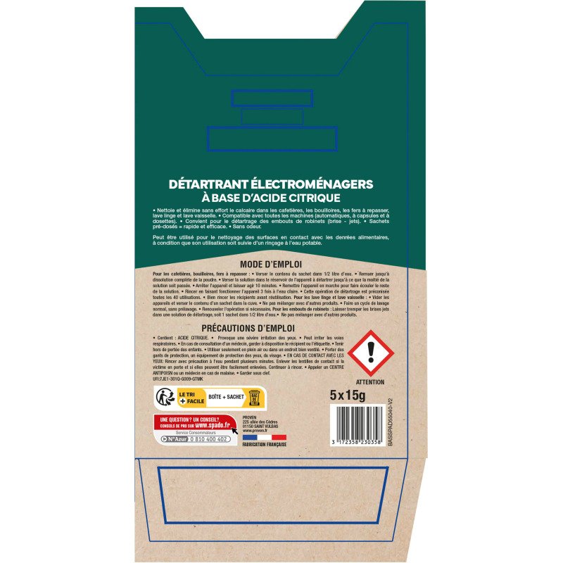 Détartrant électroménager Spado - Boîte de 5 sachets de 15 g