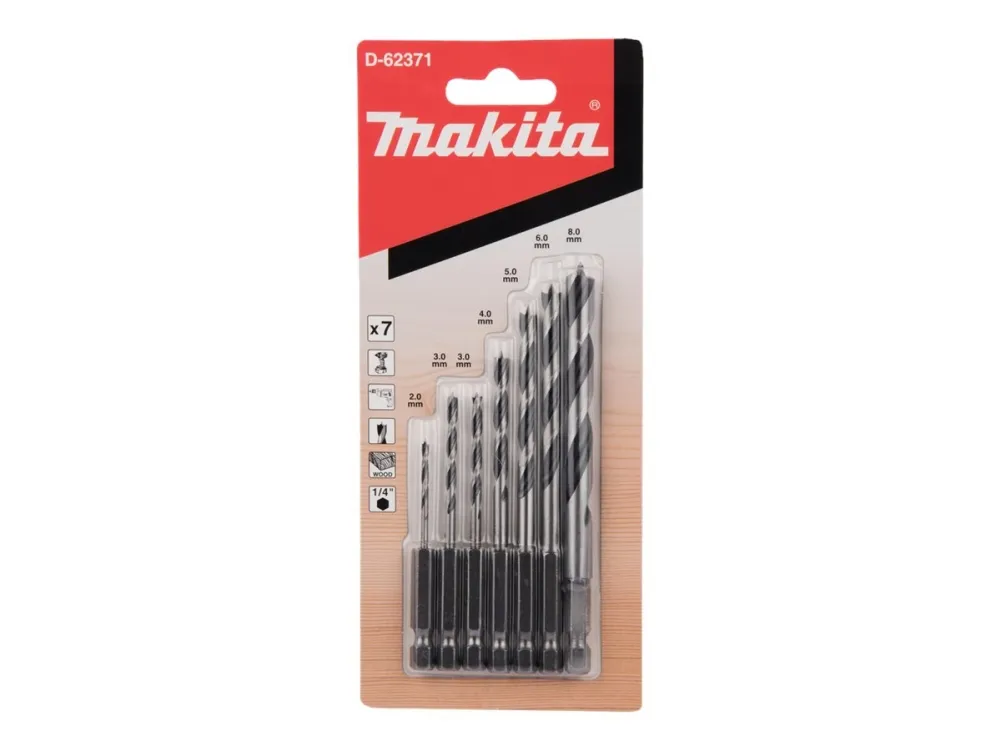 Makita - Borebitsæt - for træ - 7 stykker - 5 mm, 6 mm, 8 mm, 4 mm, 3 mm, 2 mm - 1/4
