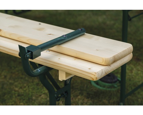 Biertentset met rugleuning, 3-delige set: tafel 220 x 70 cm, banken 220 x 25 cm, sparrenhout, groen/naturel