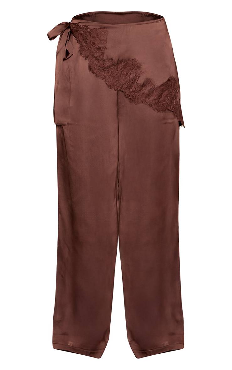Chocolat Pantalon Large En Satin Avec Foulard Grande Taille