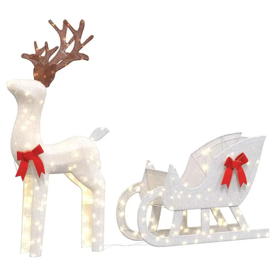 vidaXL - Kerstdecoratie rendier en slee met LED's - Koudwit - Stof en metaal