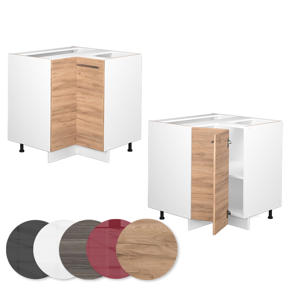 Vicco Eckunterschrank Küchenschrank Küchenmöbel Fame-Line Weiß Eiche modern 87 cm Küche Eckküche Einbauküche Doppel-Drehtür Einlegeboden Blende Küchenzeile