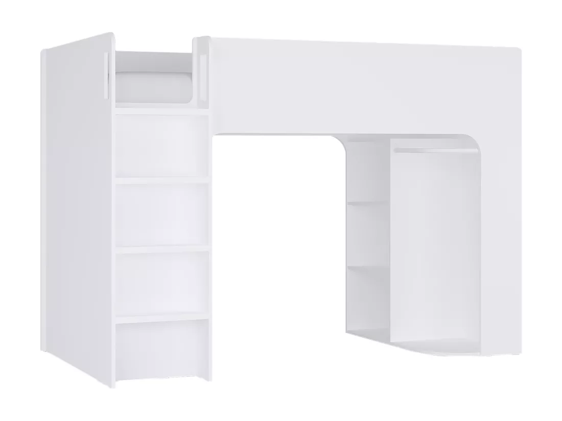 Lit mezzanine 90 x 190 cm avec rangements - Blanc - Avec matelas - COLUMI