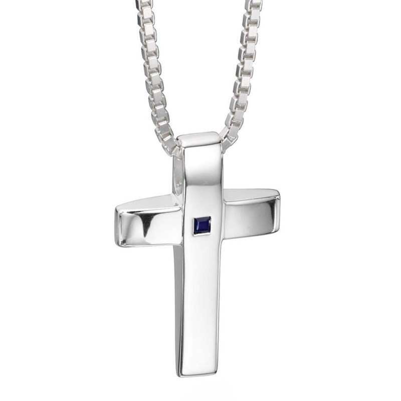 Collier croix et saphir en argent 925/1000