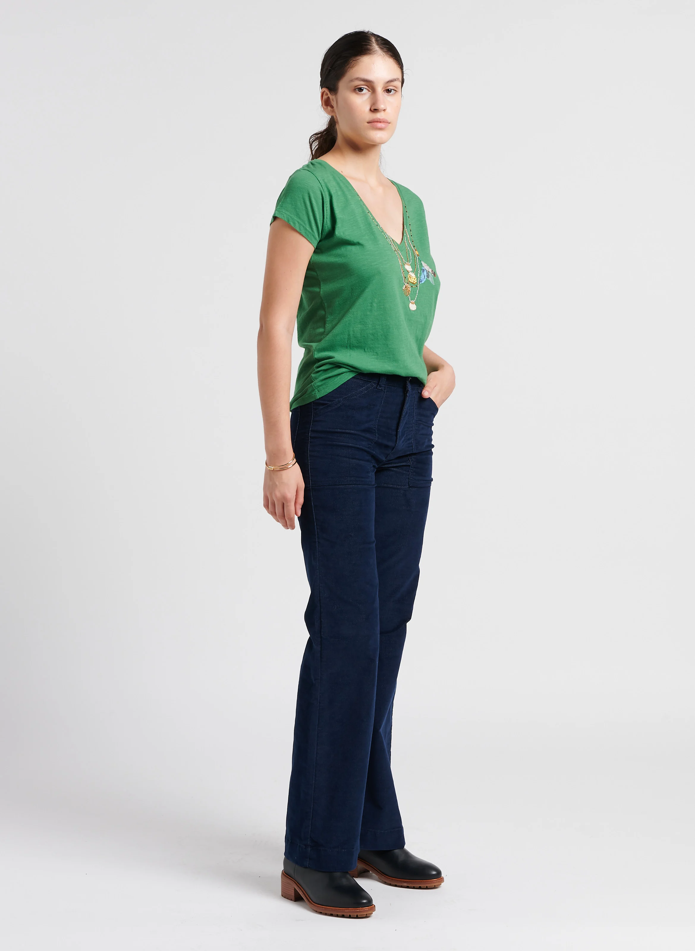 GATSBY - Pantalon évasé en coton mélangé | Bleu