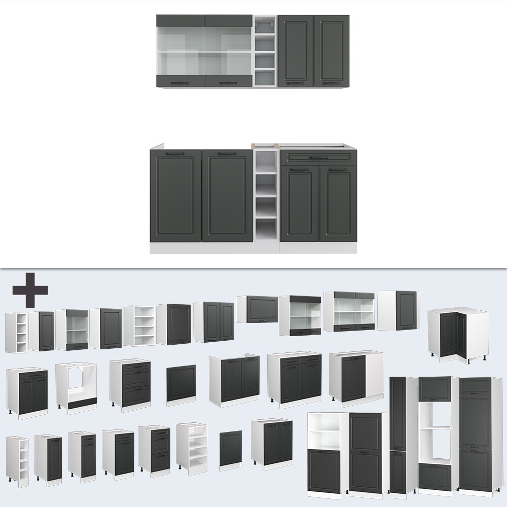 Vicco Küchenzeile Küchenblock Einbauküche R-Line Single Landhaus Weiß Anthrazit 180 cm