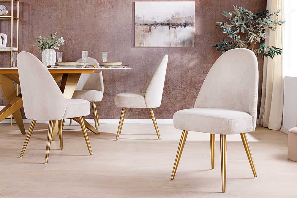 Retro Stuhl MIA CASA beige Cord champagner gold brushed Metall