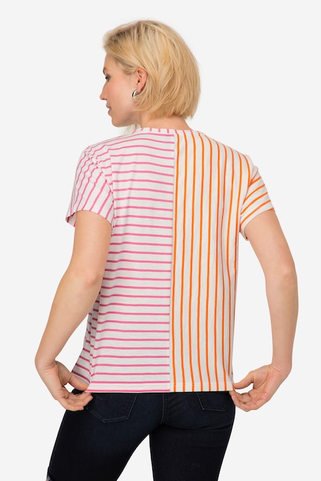 T-Shirt, Ringelmix, V-Ausschnitt, Halbarm, OEKO-TEX Made in Green