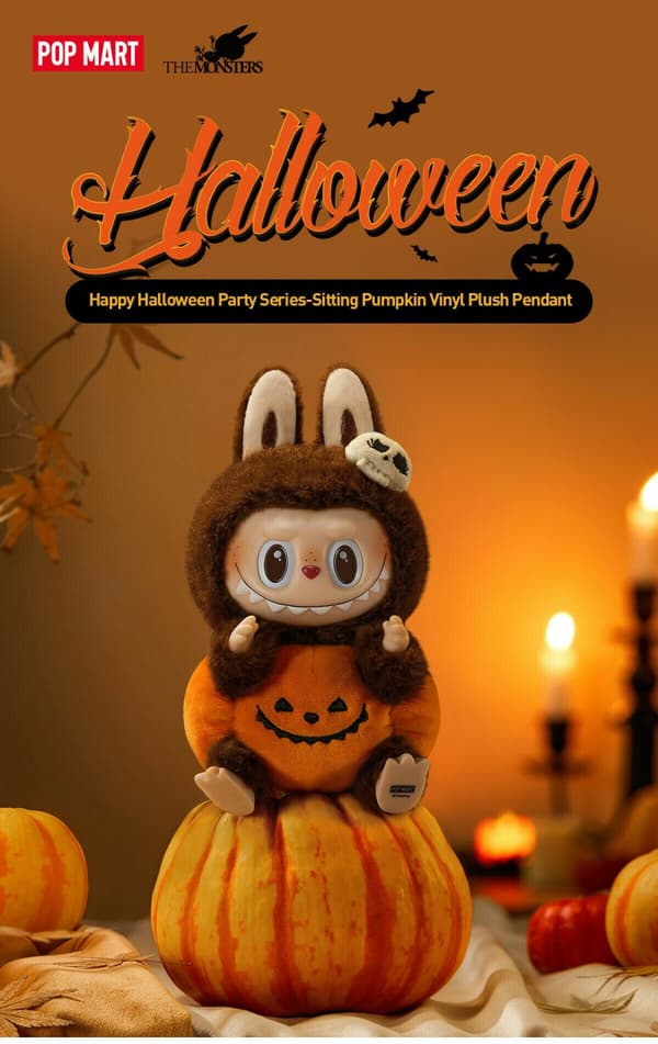 Pop Mart Labubu The Monsters – Happy Halloween Party Series Sitting Pumpkin Vinyl Plush Pendant