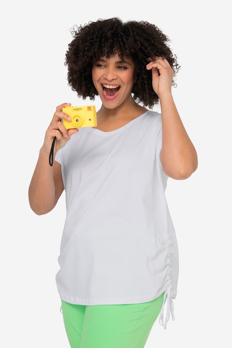 T-Shirt, oversized, Rundhals, seitliche Raffungen