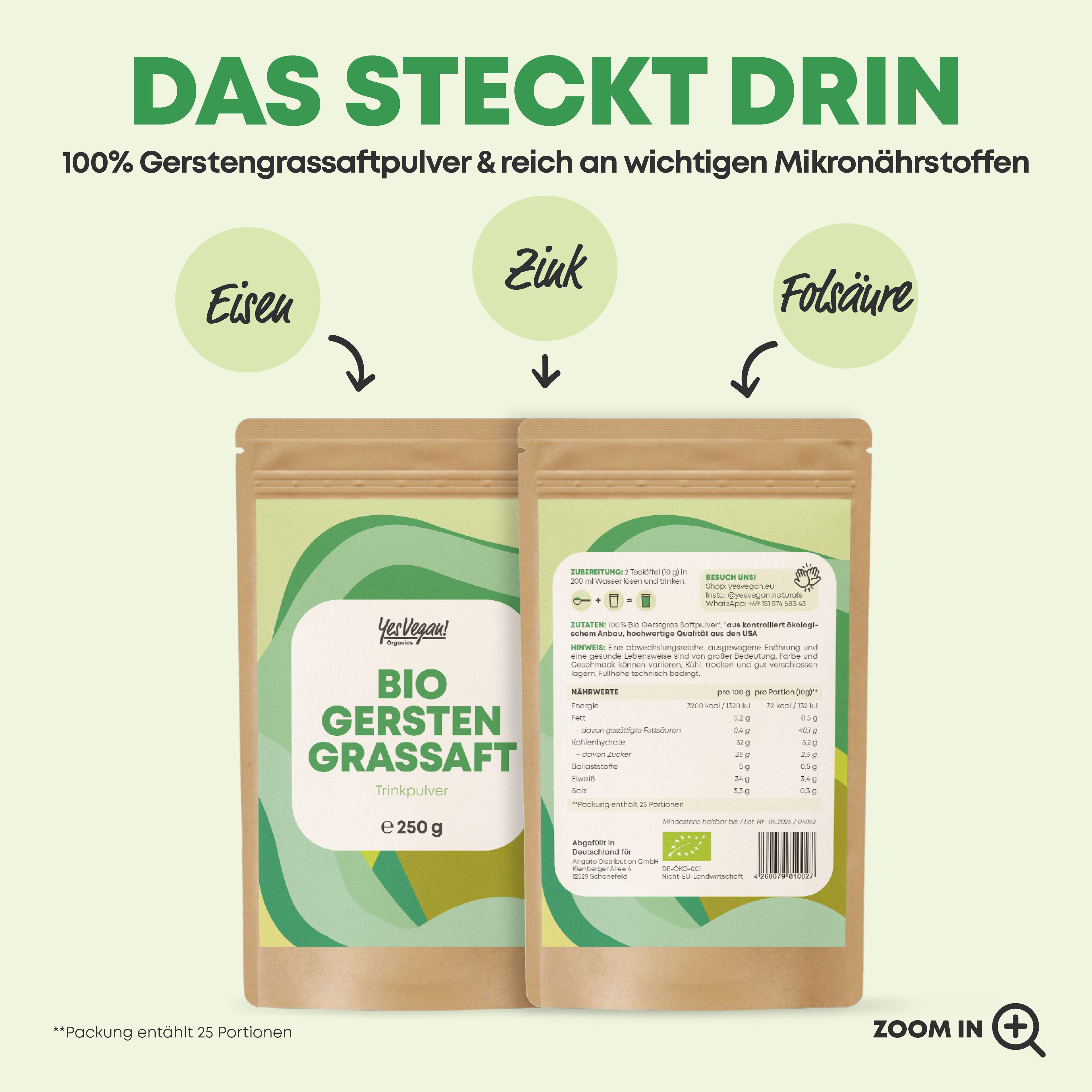 Gerstengrassaft Pulver Bio - 250 g (XL Packung) Gerstengras Pulver aus Kansas