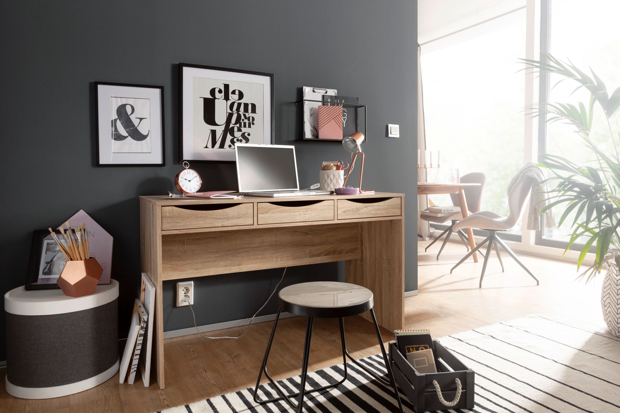 FineBuy Schreibtisch MASSA 120 cm Design Bürotisch Sonoma Jugendschreibtisch