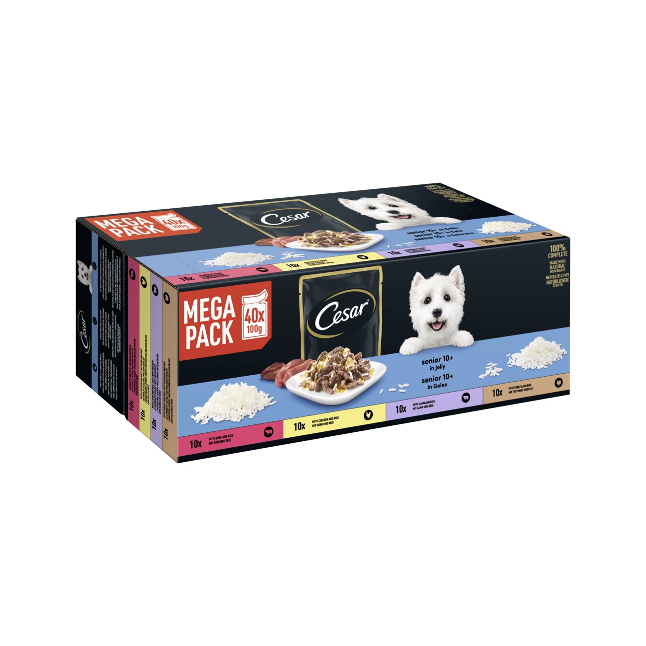 Cesar Mega Pack Portionsbeutel Senior 10+ in Gelee 4 Varietäten 40x100g