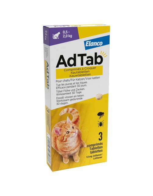 Adtab Kauwtablet Voor Katten - Anti vlooien en tekenmiddel - 3 tab 0.5 - 2.0 Kg