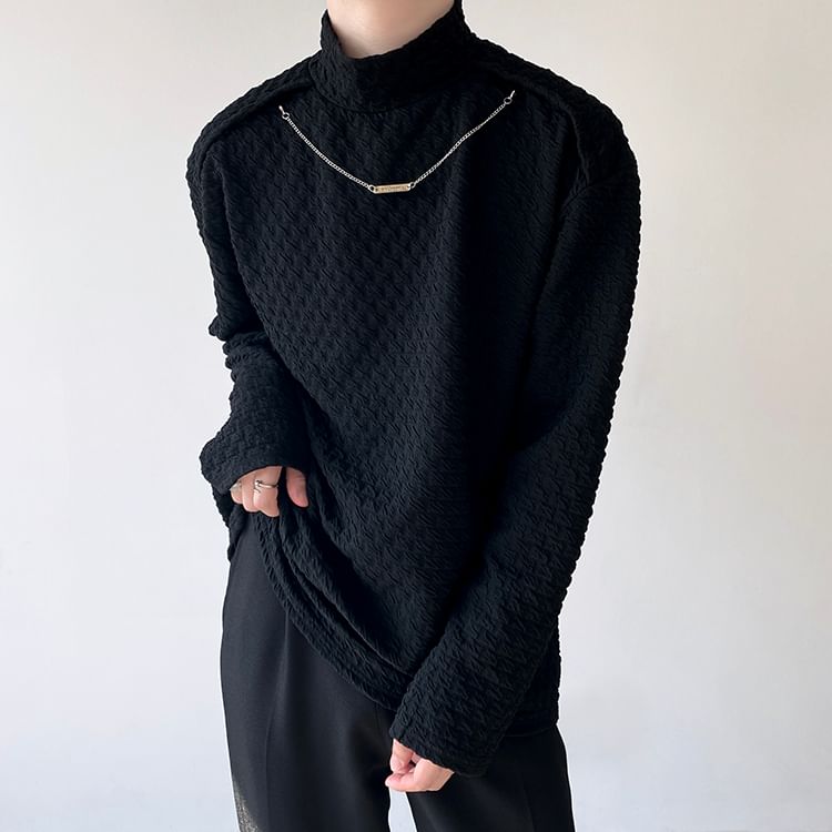 Bjorn - T-shirt met lange mouwen en mockneck, effen textuur