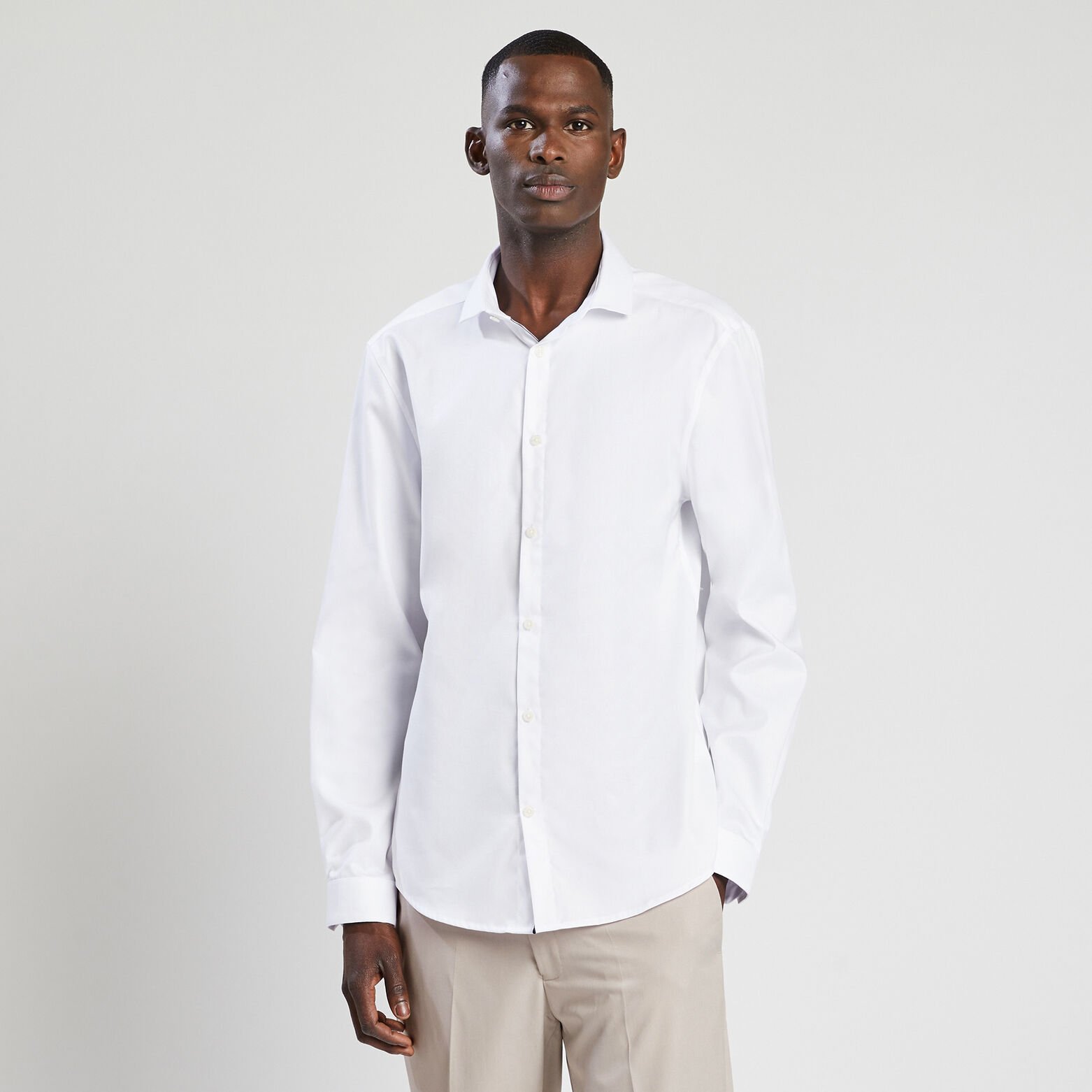 Chemise slim sans repassage unie coton Blanc