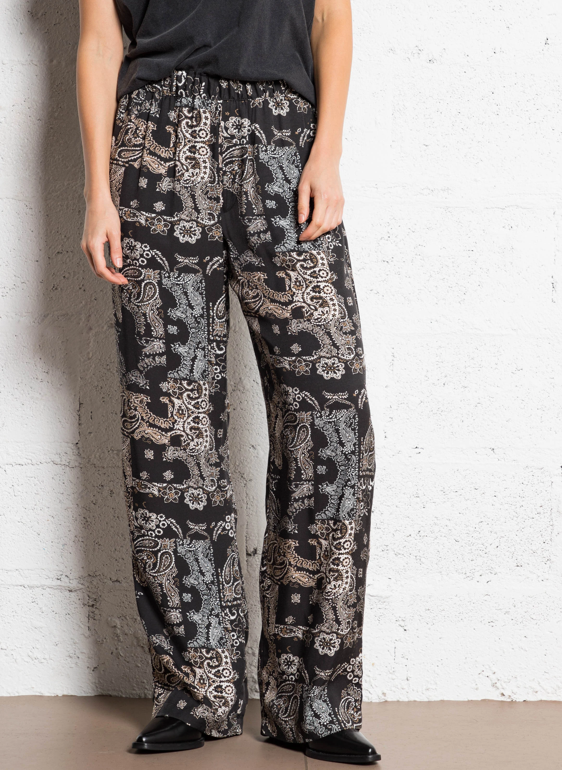 BULBIZA - Pantalon large imprimé | Noir