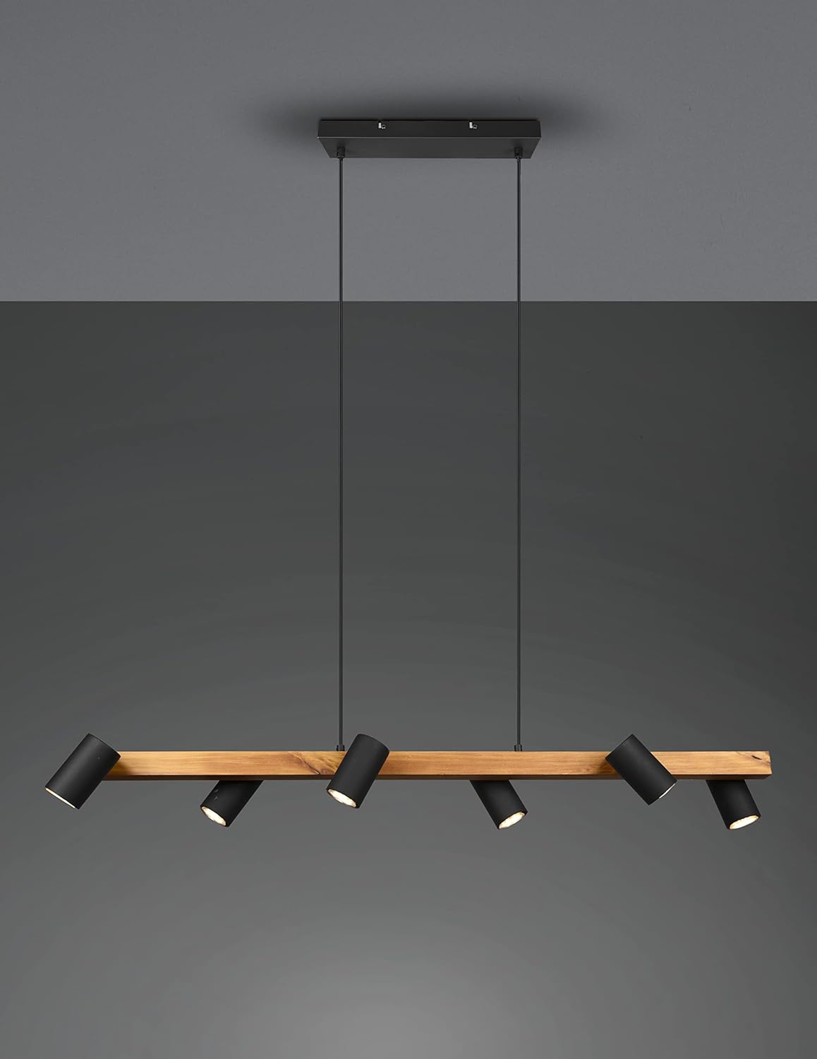 Trio Leuchten Pendelleuchte Marley 312490632,Metall Schwarz matt, Holz, exkl. 6x GU10