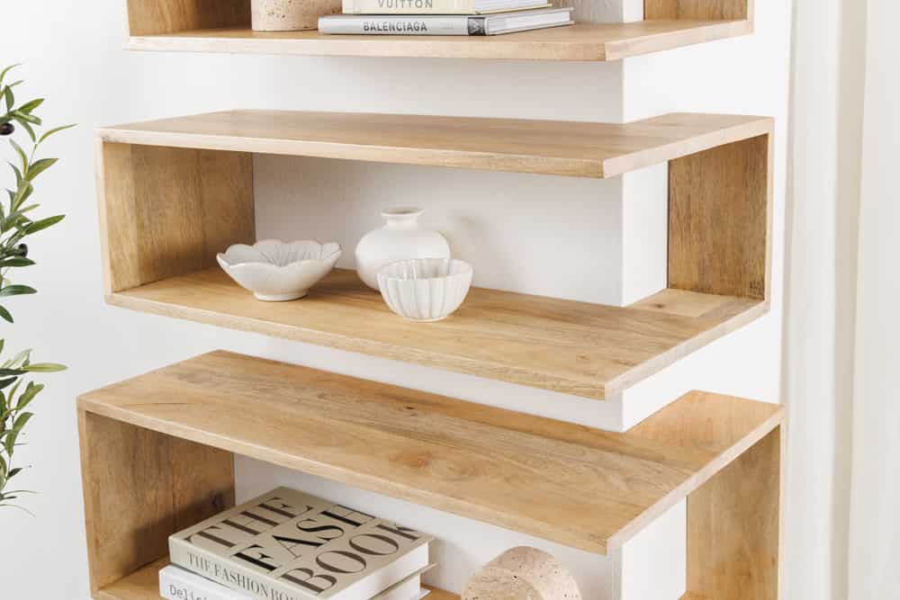 Massives 3er Set Wandregale SURREAL 65cm natur Außenecke Mangoholz