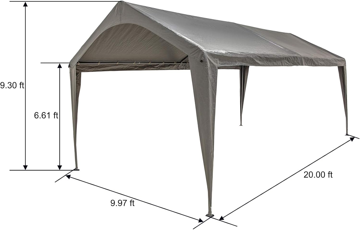 Sunnyglade Carport-Ersatz-Baldachin mit Stoffstangen-Schwellern und Zubehör für Auto, Garage, Unterstand, Zelt, 3 x 6 m, Dunkelgrau (nur obere Abdeckung)