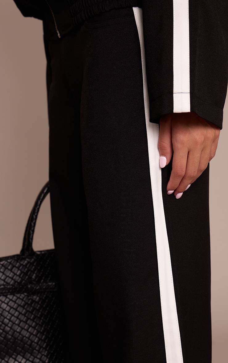 Noir Pantalon Droit Rayé Coupe Ajustée