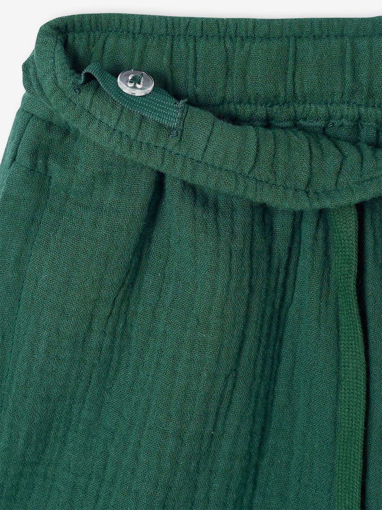Conjunto: camiseta e shorts em chiffon de algodão verde pinho