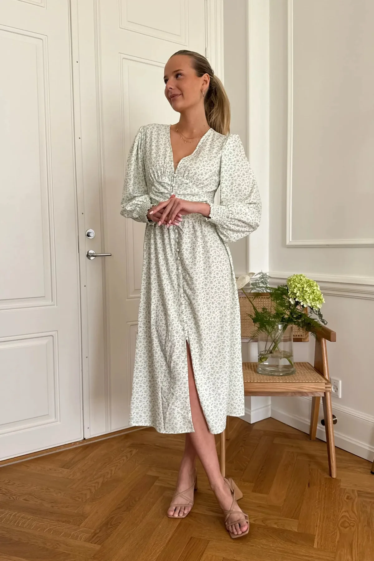 BYIC Adelic Long Dress gfsp green flower stem print