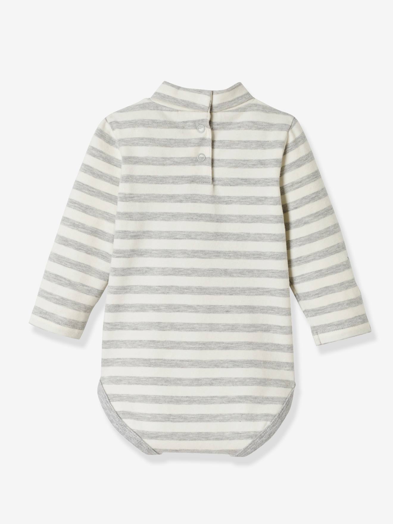 Conjunto de 2 bodies com gola alta e mangas compridas para bebê, cor azul escuro lisa.