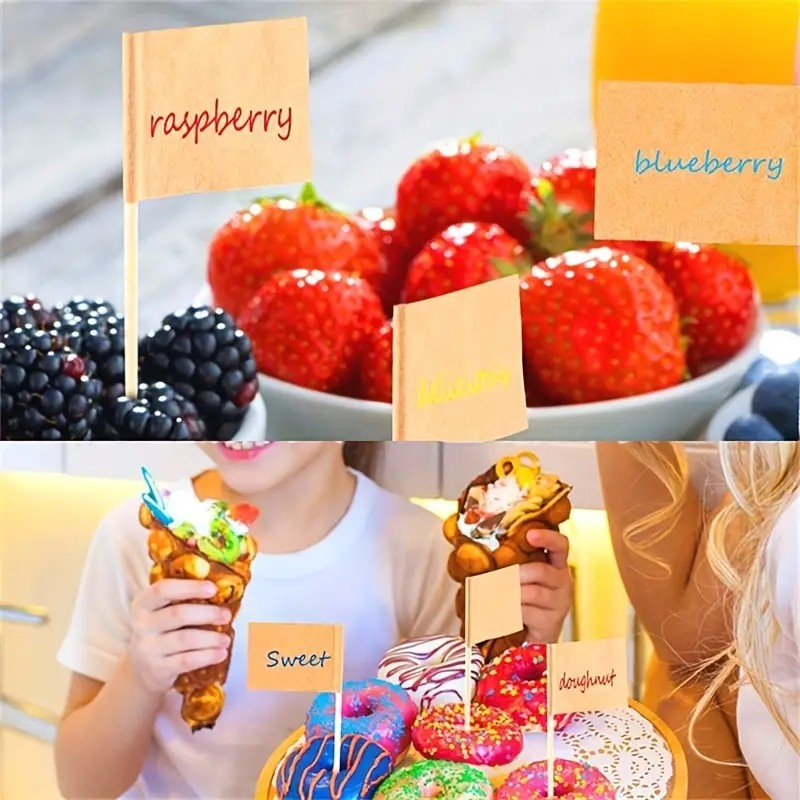 (100er Set) Cocktail Fähnchen Fingerfood Sticks Party Spiesse Deko DIY Flaggen Zahnstocher - Braun