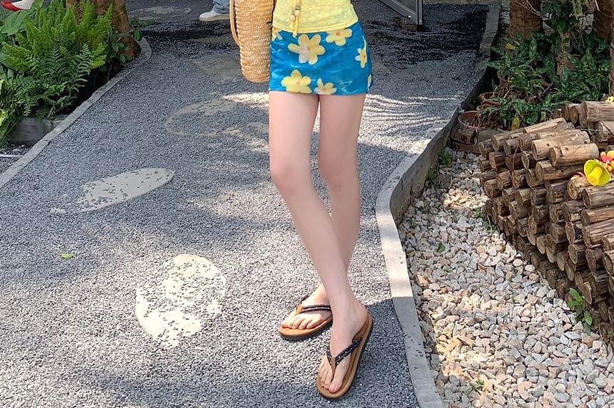 Closette - Halter Floral Jacquard Top / Hoge Taille Bloemenprint Mini Kokerrok