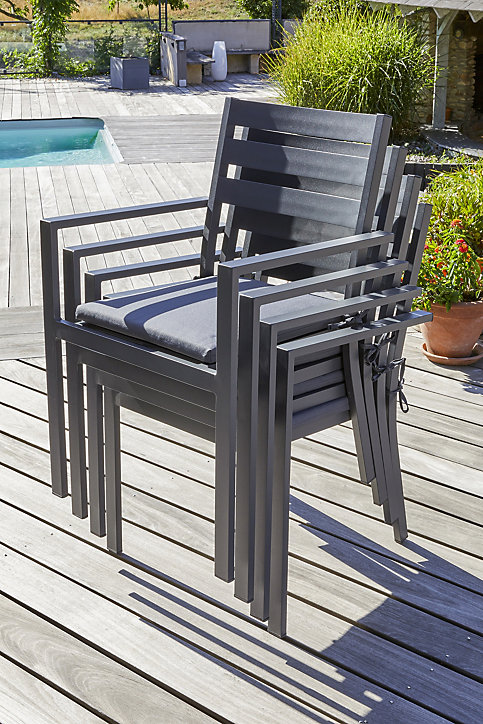 Fauteuil de jardin Pelosa empilable en aluminium gris anthracite DCB GARDEN