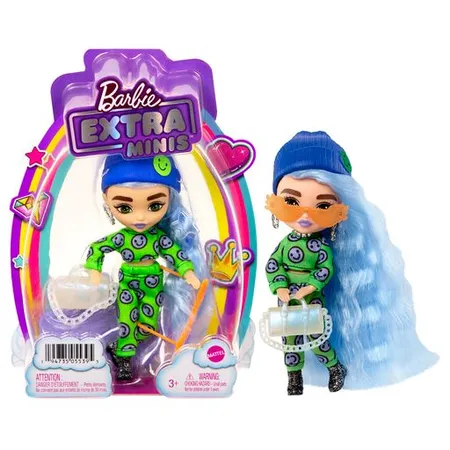 Barbie Extra Minis-Puppen Sortiment (ca. 14 cm) mit Moden, Accessoires und Puppenständer, 1 Stück, 4-fach sortiert