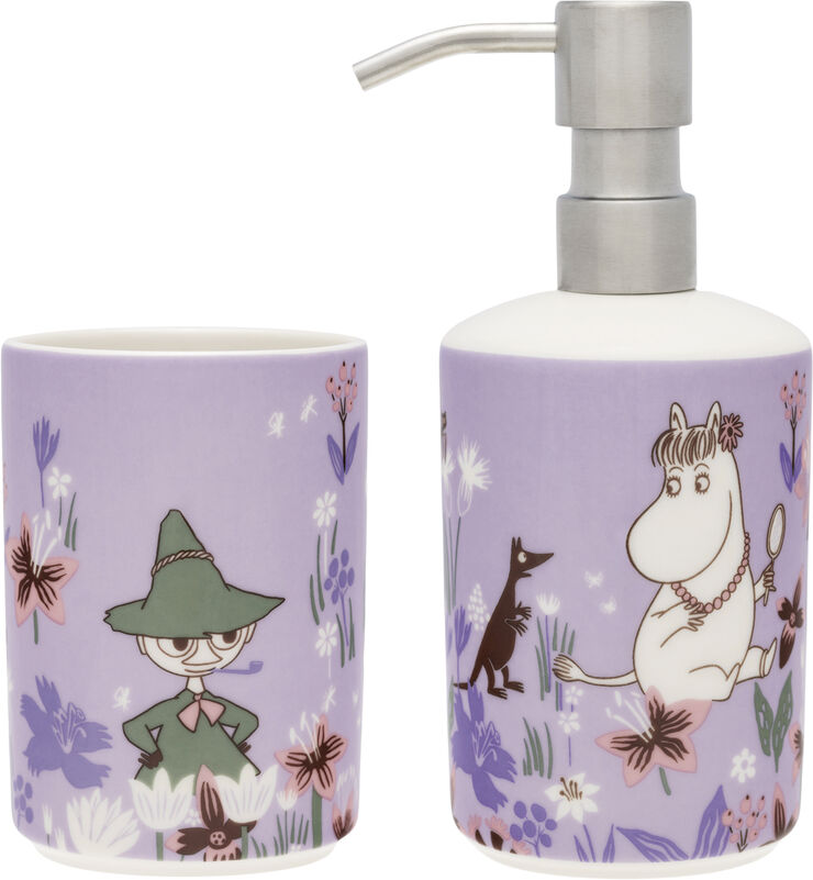 Iittala Moomin Arabia Sæbe dispenser & tandbørste holder sæt, Flower Multifarvet