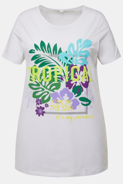 T-Shirt, lang, TROPICAL Motiv, Rundhals, Halbarm