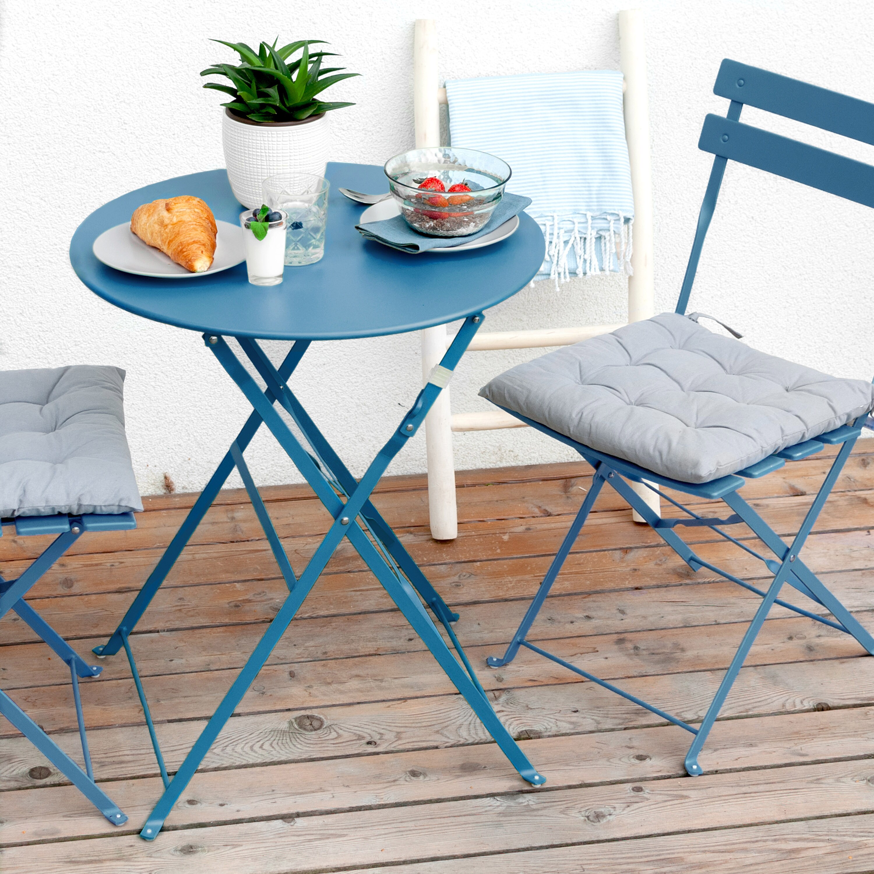 Vanage Stahl Bistro Balkon Set, dunkelblau, versch. Farben