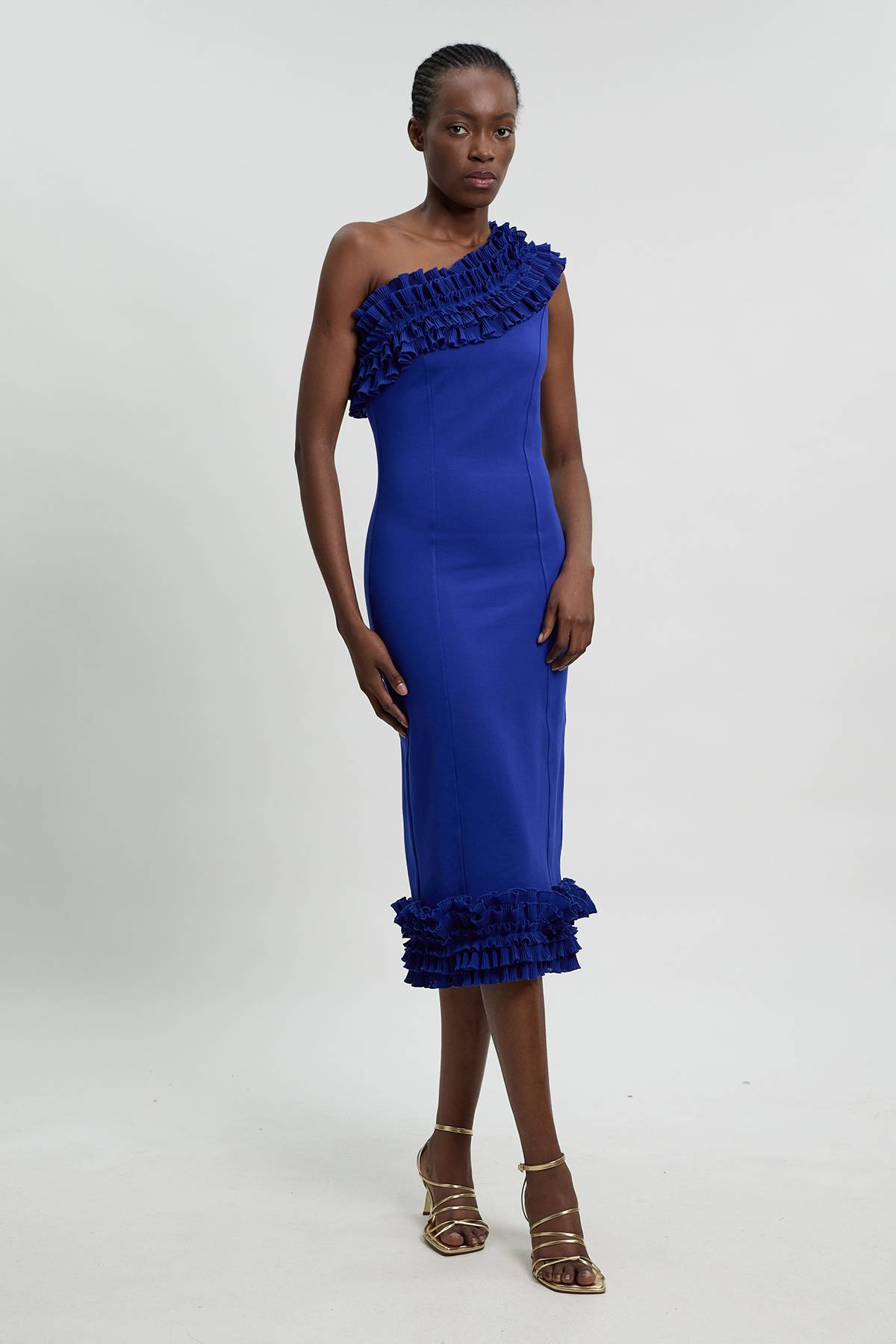 KarenMillen Robe Mi-Longue Asymétrique À Volants Dramatiques Petite