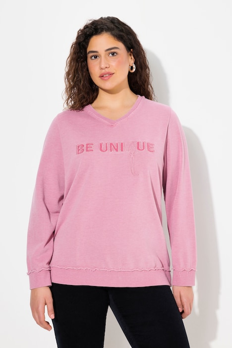 Sweat-Pullover, Schriftzug, V-Ausschnitt, Langarm