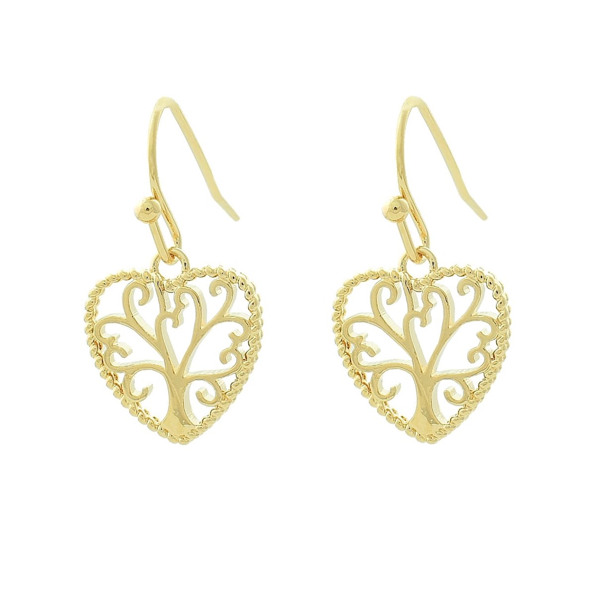 Boucles d'oreilles arbre de vie dans un coeur Plaqué OR 750 3 microns