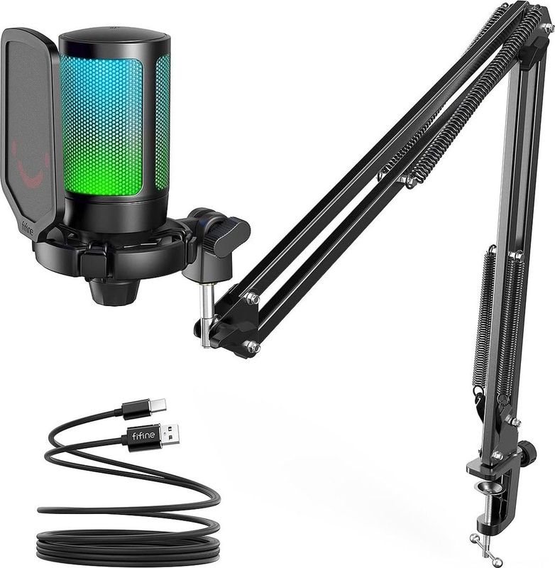 Studio Microfoon - USB - Tweekleurige RGB Verlichting - 2,5 m Kabel