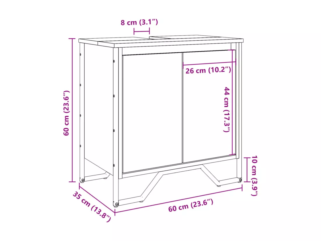 Armoire lavabo de salle de bain sonoma gris 60x35x60 cm