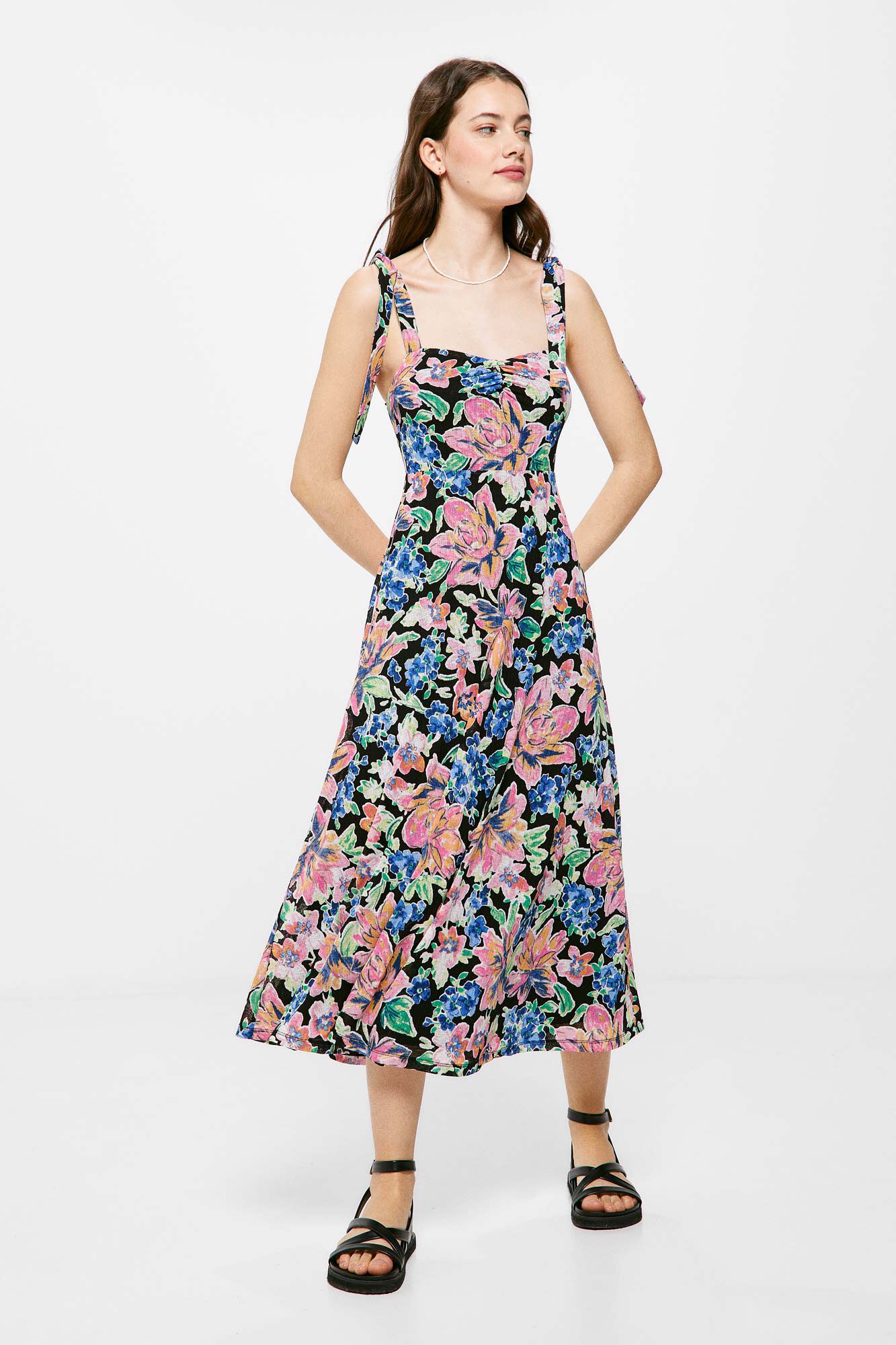 Vestido midi com estampa de laço Triantes - Preto