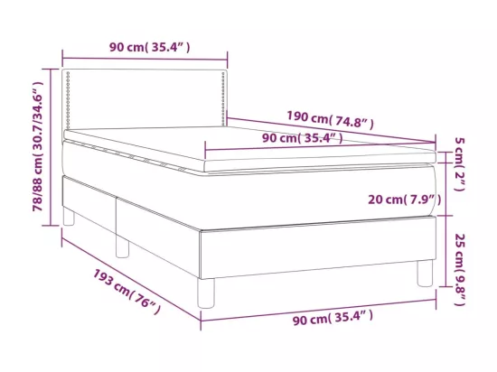 Sommier tapissier avec matelas et LED Gris clair 90x190cm Tissu
