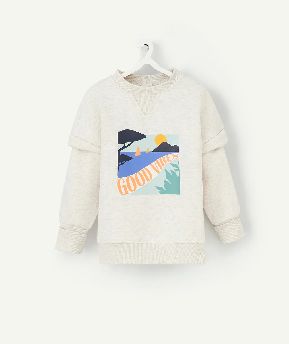 SWEAT ÉVOLUTIF GRIS EN FIBRES RECYCLÉES AVEC FLOQUAGE PLAGE