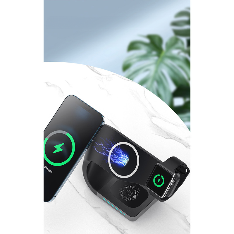 (15W) 4in1 Magnetischer Qi Wireless Charger für Apple Watch / Smartphone / AirPods Dockingstation mit LED Licht - Schwarz