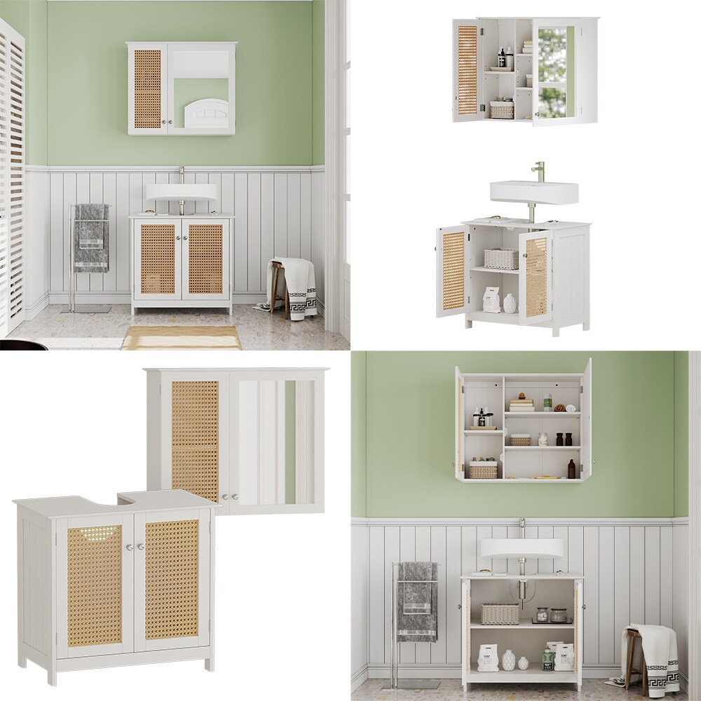 Vicco Badmöbel-Set Rosario, Weiß, moderne Serie, Badezimmer, dekorative Front, Spiegelschrank, Waschtischunterschrank