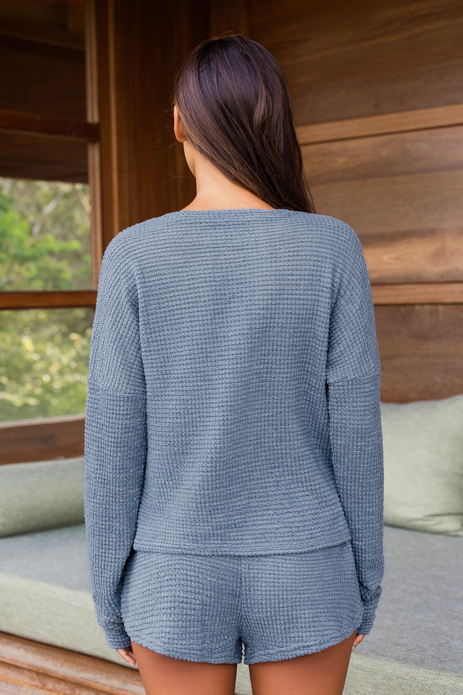 Pyjama à manches longues en tricot gaufré ardoise
