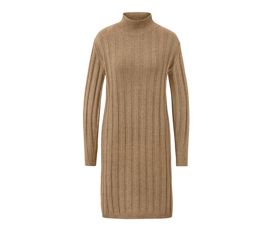 Geripptes Strickkleid mit Stehkragen