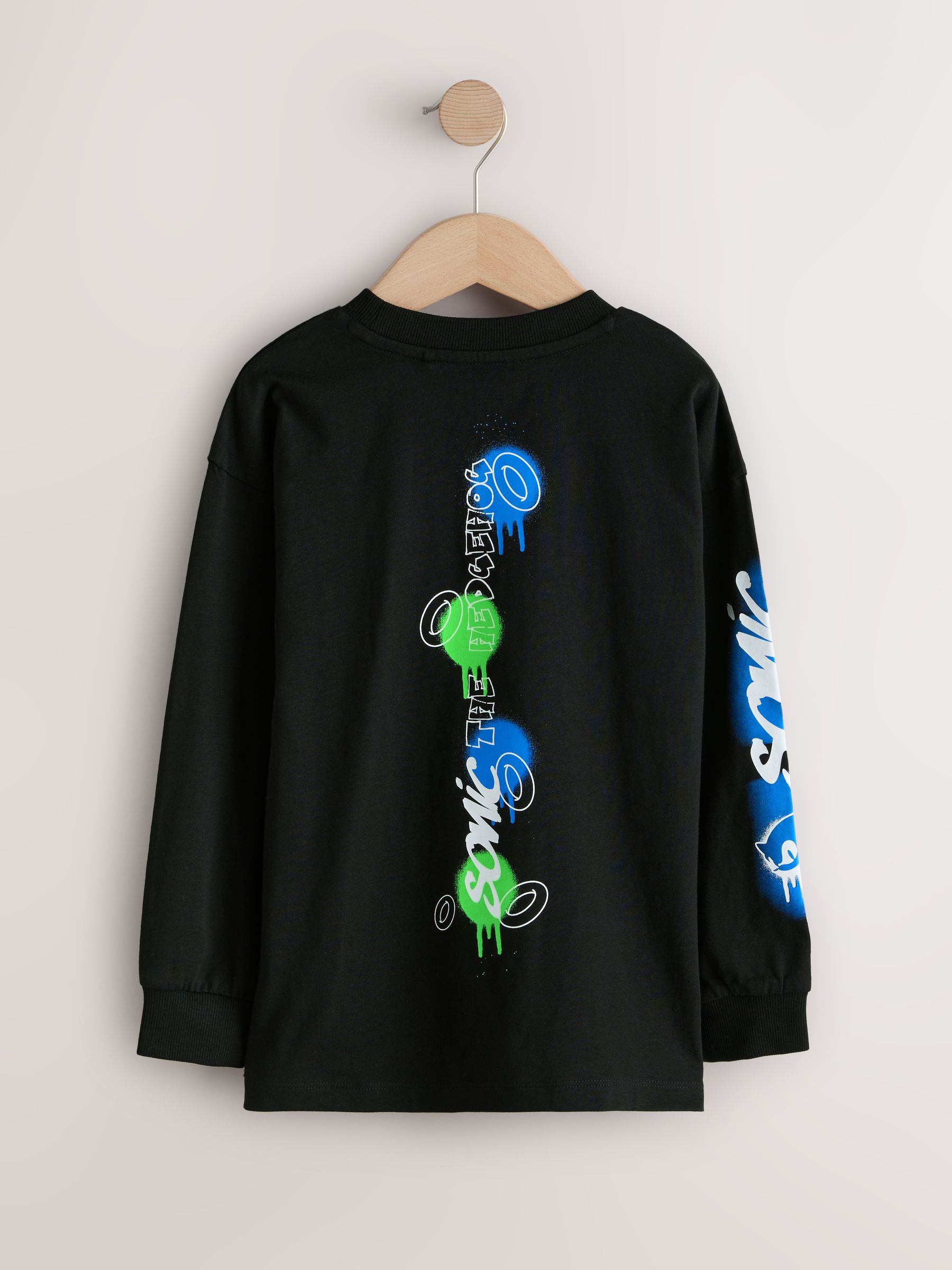 Zwart - Sonic T-shirt met lange mouwen (3-16jr)